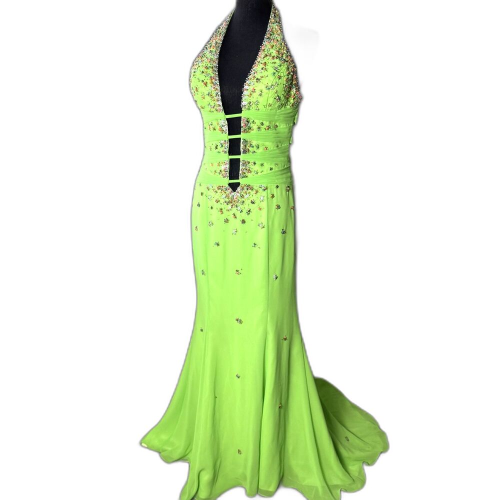 Vintage y2K La Femme beaded backless mermaid prom dress plunging (10324)